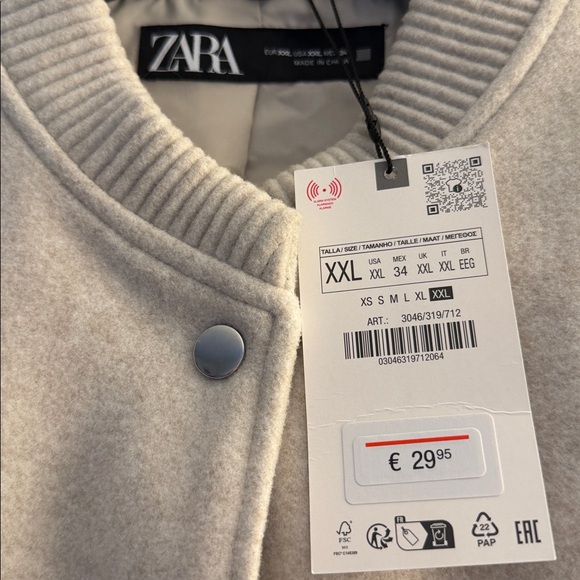 NWT Zara Soft Cropped Bomber Jacket with Pockets XXL Off-White Ecru - Picture 9 of 13